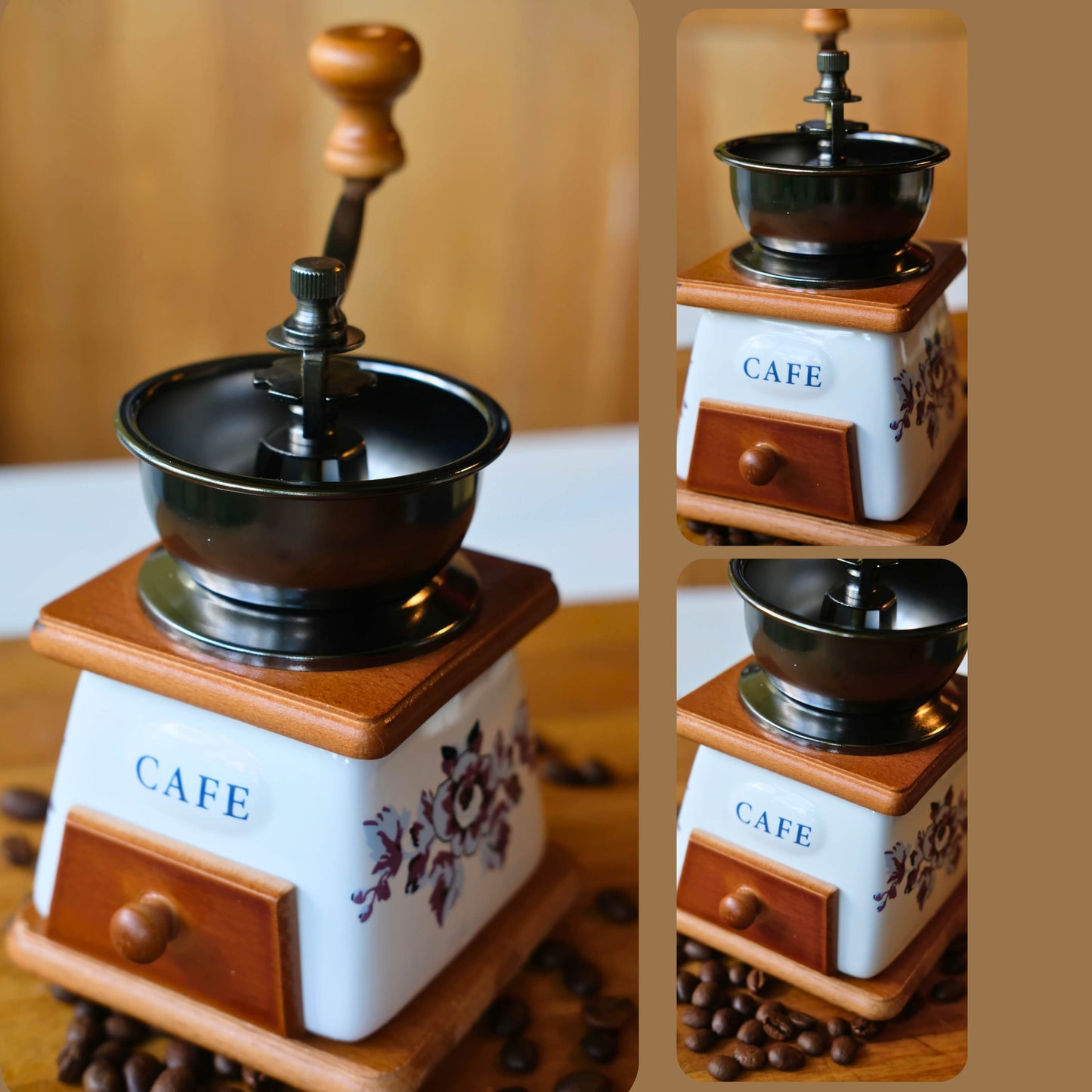Vintage Ceramic Manual Coffee Grinder – Hand Crank Burr Mill