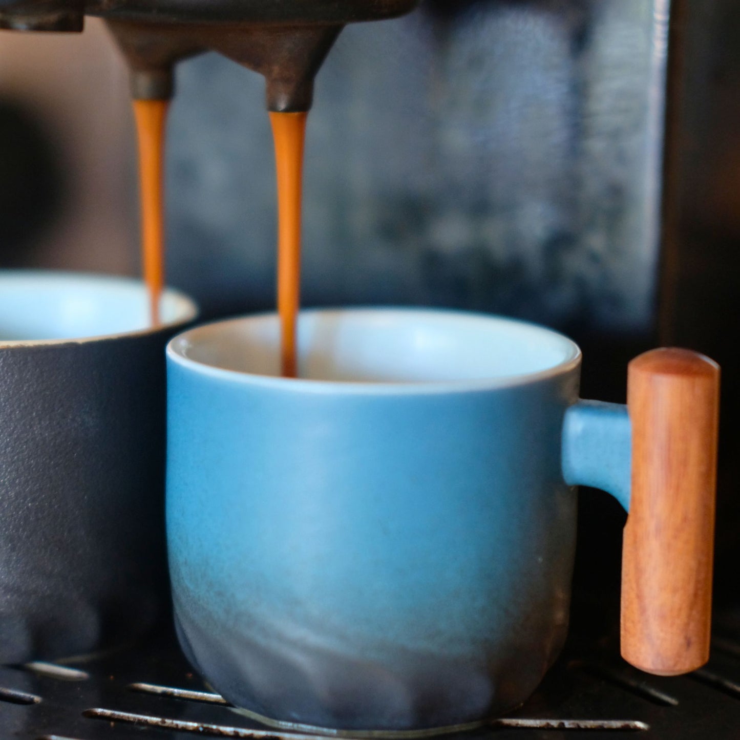 Handmade Japanese Style Espresso Cup – 70ml Pottery Coffee Mug with Wooden Handle