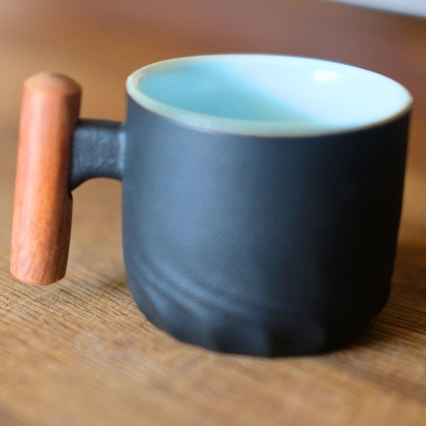Handmade Japanese Style Espresso Cup – 70ml Pottery Coffee Mug with Wooden Handle