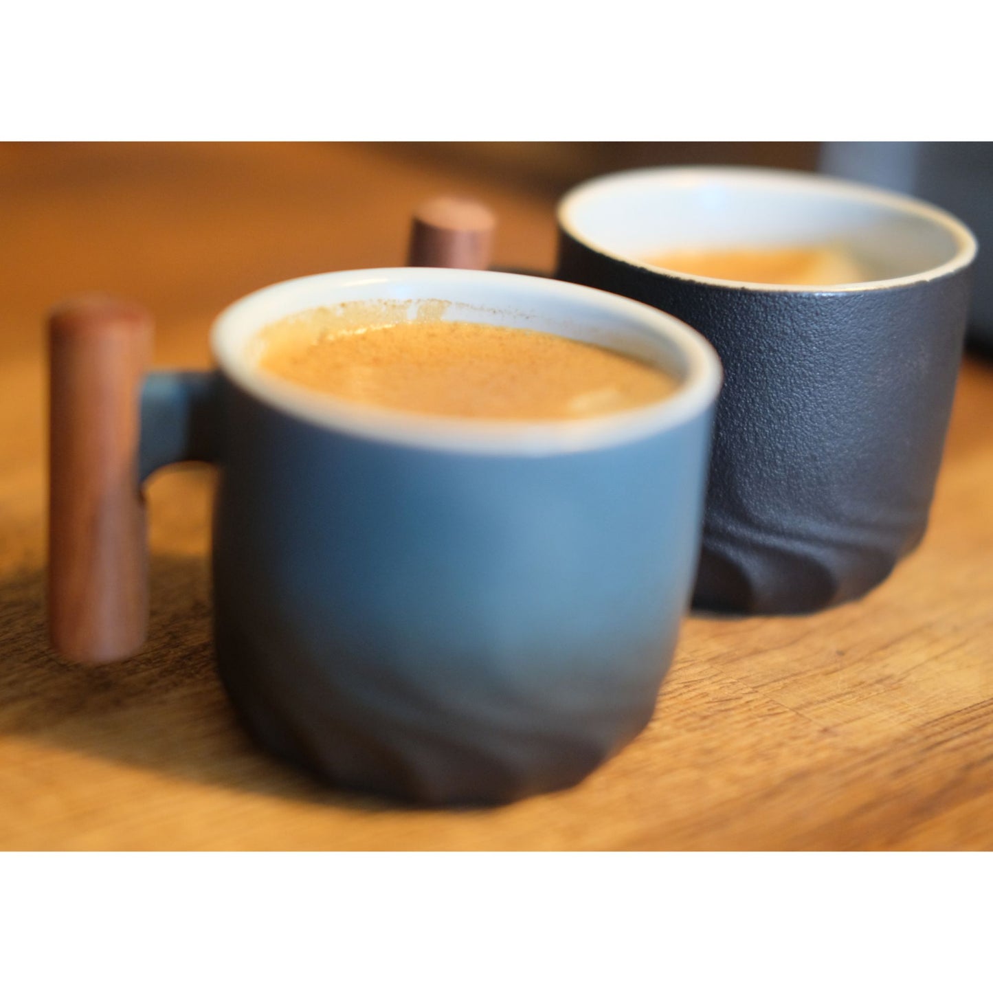 Handmade Japanese Style Espresso Cup – 70ml Pottery Coffee Mug with Wooden Handle