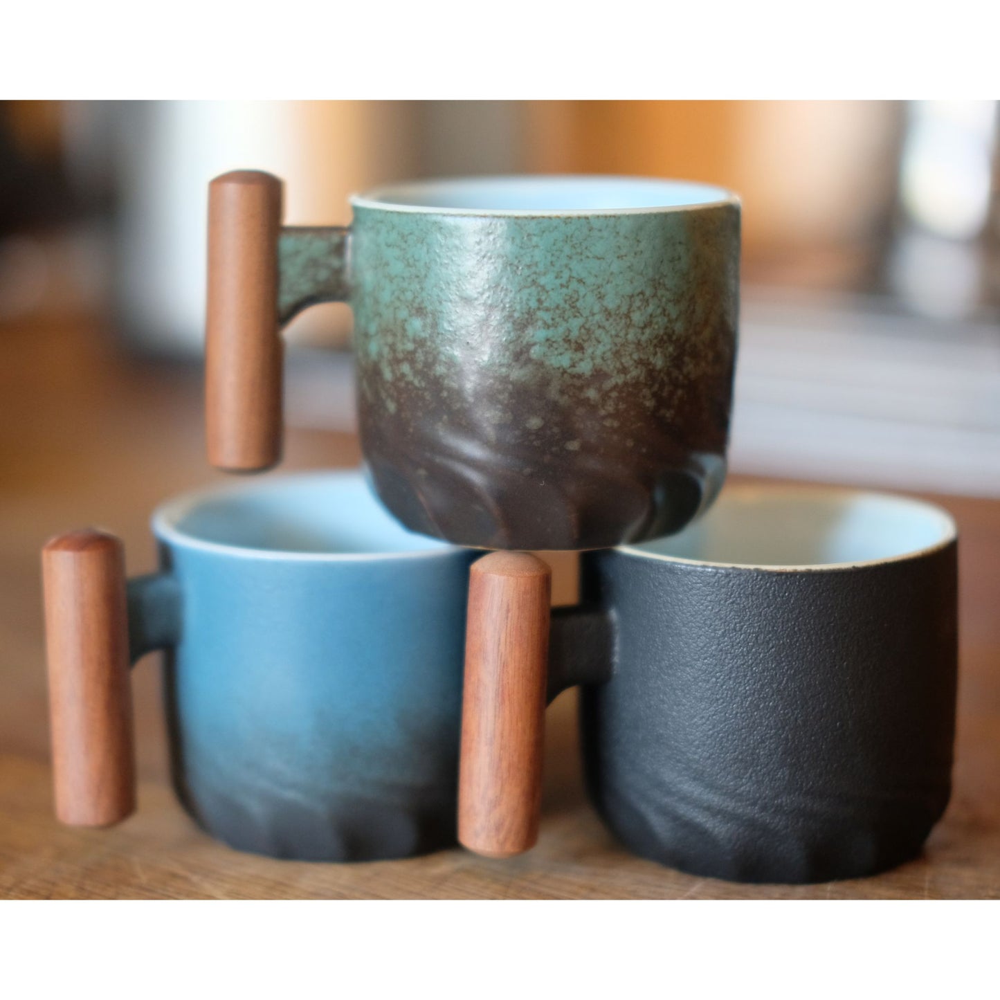 Handmade Japanese Style Espresso Cup – 70ml Pottery Coffee Mug with Wooden Handle