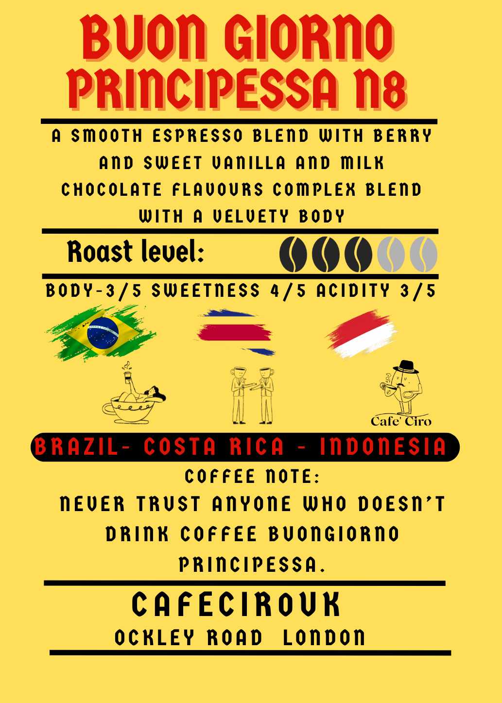 Buongiono Principessa – Premium Arabica Coffee Blend | Berry, Vanilla, Milk Chocolate Notes | Fresh Roasted by Cafe Ciro N8