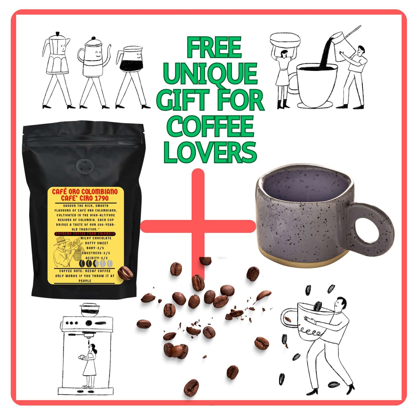 Coffee Lover's Bundle: Single-Origin Coffee (250g) +Handmade Speckled Ceramic Mug - Unique Gift for Coffee Enthusiasts