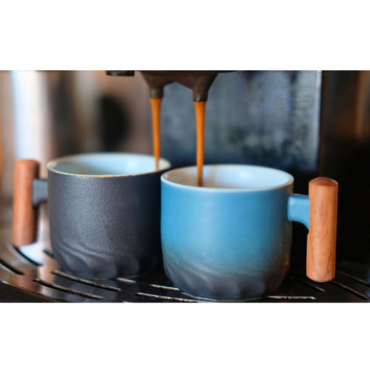 Handmade Japanese Style Espresso Cup – 70ml Pottery Coffee Mug with Wooden Handle